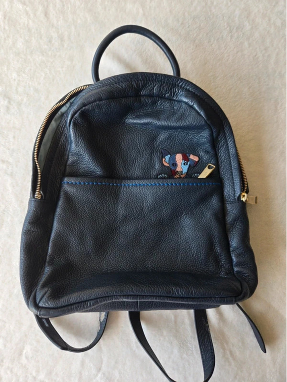 ED by Ellen DeGeneres Black Leather Dog Backpack Gold Hardware